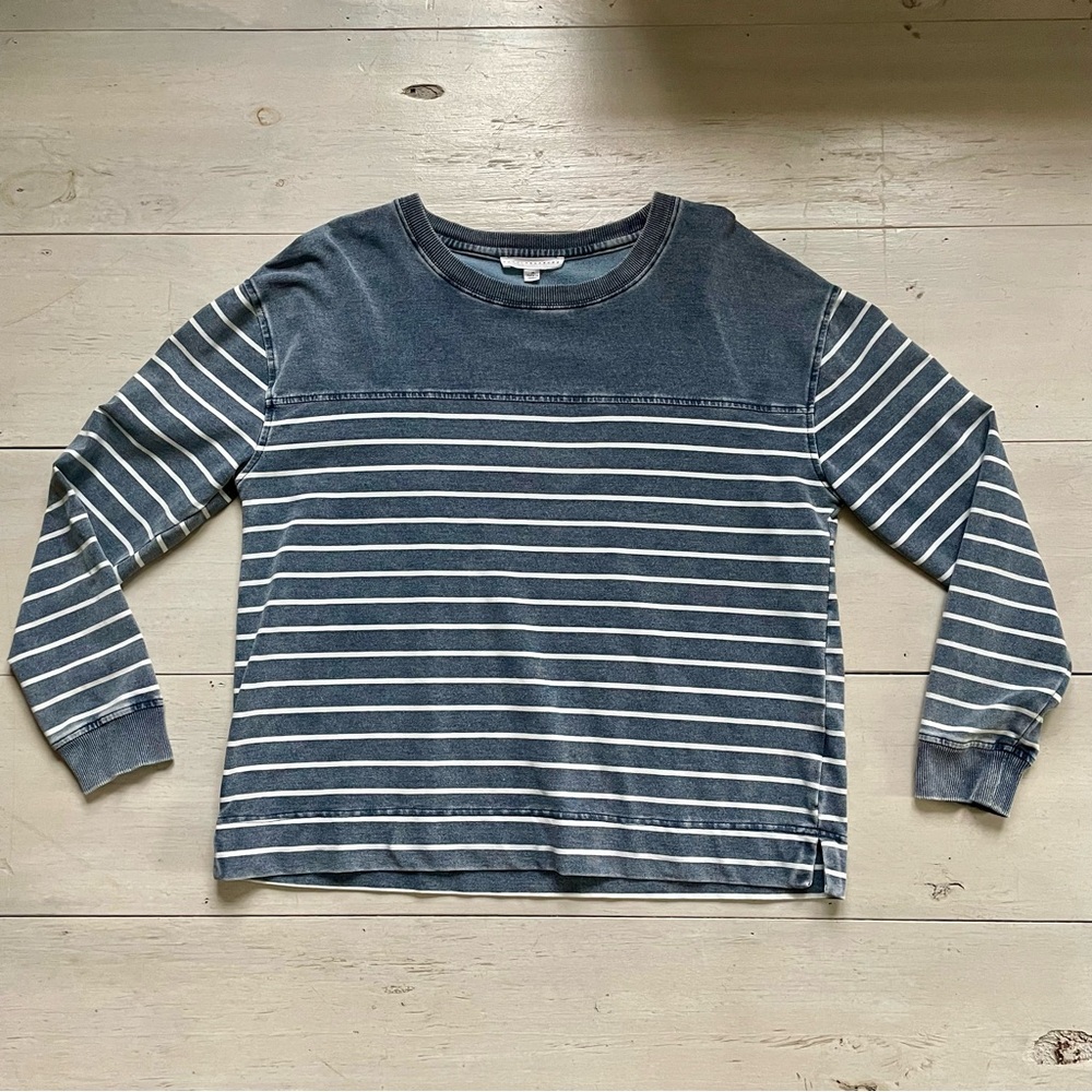 Jane + Delancey W Navy White Striped Long Sleeve Top Vintage Wash Size M Comfort